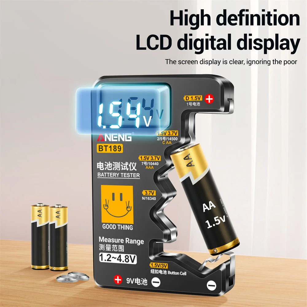 BT189 9V Battery Tester AA AAA Universal Digital Battery Tester Coin Cell Battery Tester Electricity Testing Tools