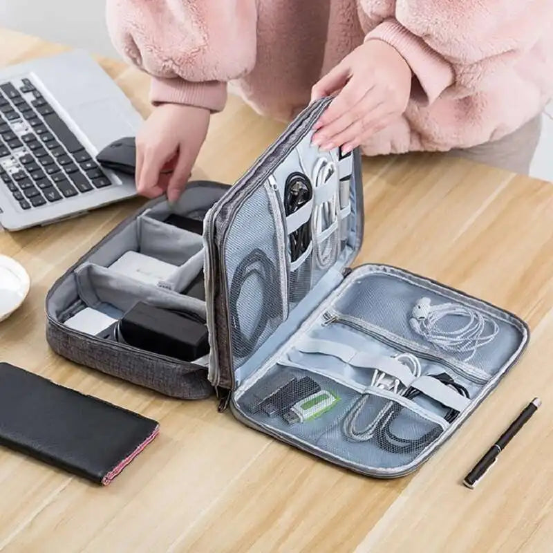 Rolling Zippered Organizer Bag - Durable, Large Capacity with Telescoping Handle & Smooth Wheels, Ideal for Cables & More