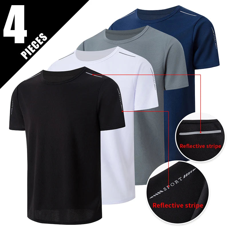 Running T-shirt Reflective Short Sleeve Ice Silk Quick Drying Summer Thin Breathable Fitness Tees Shirt Sportswear Sportsshirt