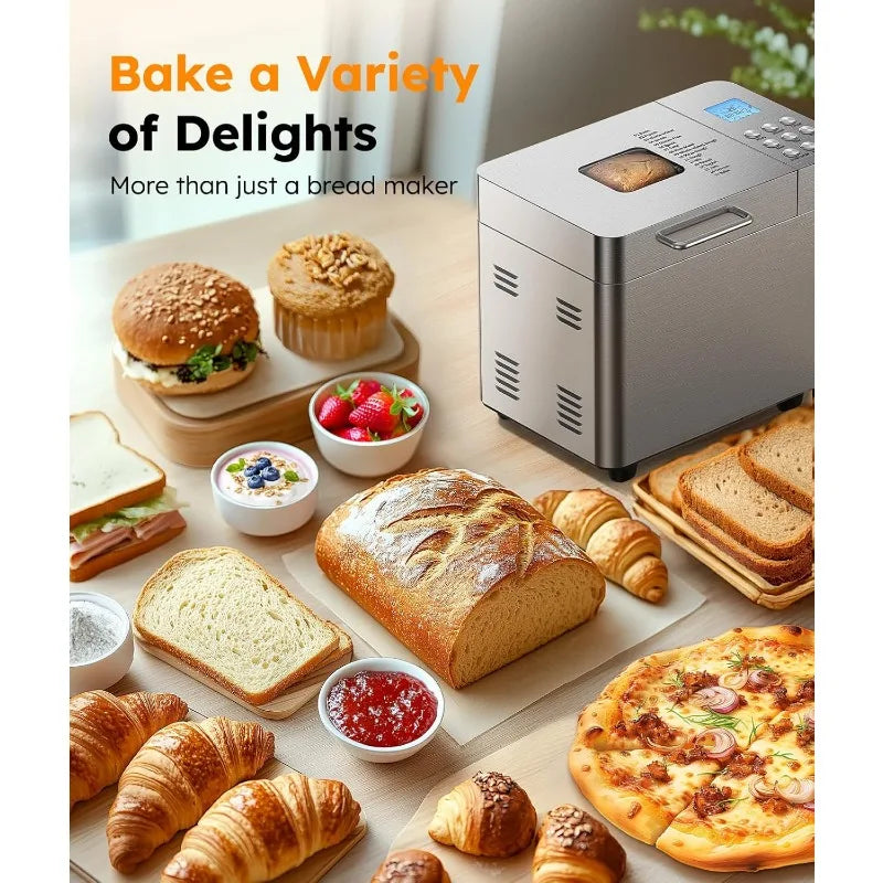 2LB Bread Maker Machine, 17 In 1 Automatic Stainless Steel Bread Machine, Non-stick, Beginner-Friendly Controls, 15 Hour Timer