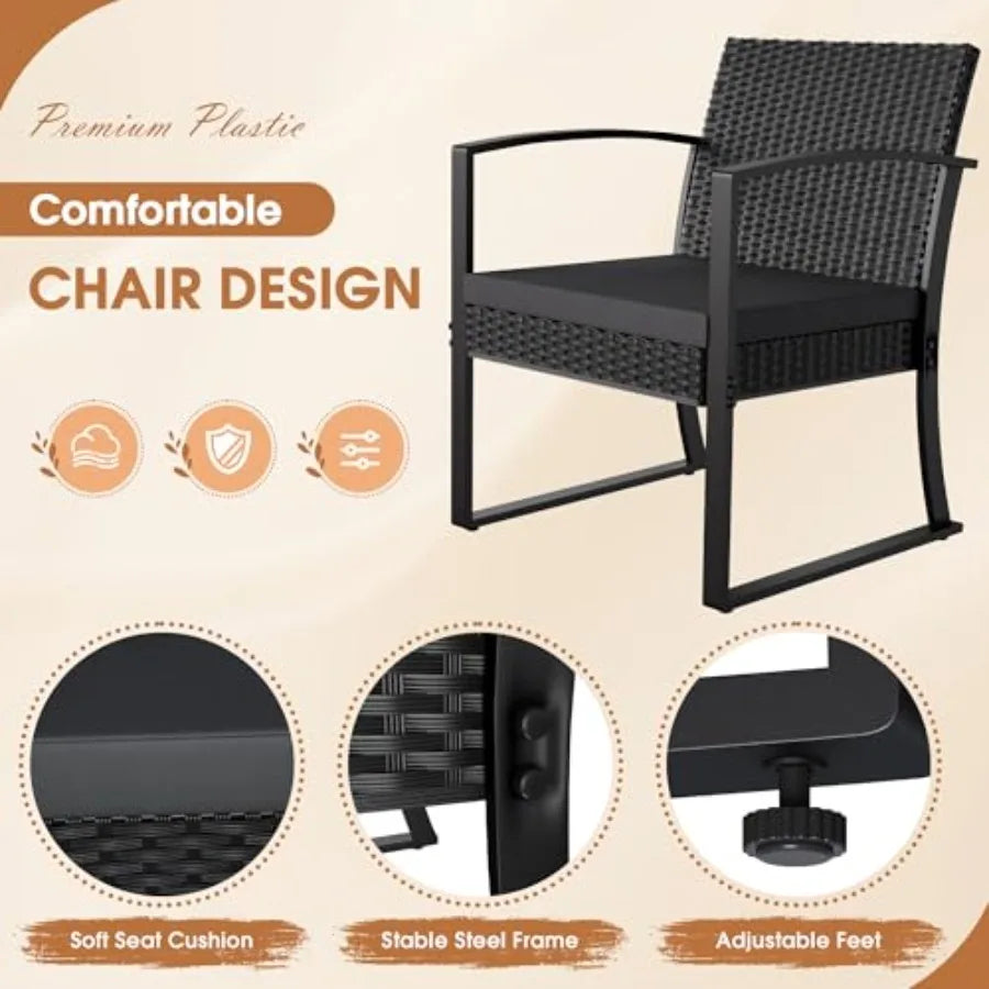 Homall Resin 3 Pieces Patio Furniture Set Outdoor Bistro Set with Cushions and Glass Table Conversation Set Rattan Chair for Po