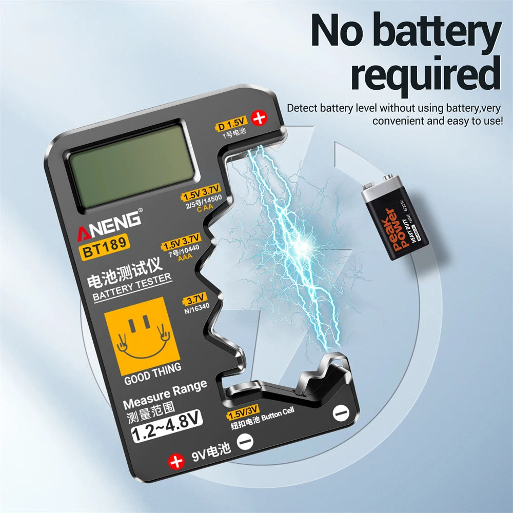 BT189 9V Battery Tester AA AAA Universal Digital Battery Tester Coin Cell Battery Tester Electricity Testing Tools