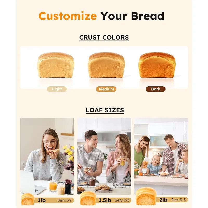 2LB Bread Maker Machine, 17 In 1 Automatic Stainless Steel Bread Machine, Non-stick, Beginner-Friendly Controls, 15 Hour Timer