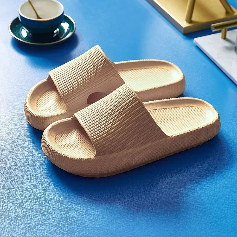 EVA Beach Slippers Thick Sole 4cm Cloud-Like Comfort Home Use Couple Height Increasing Indoor Solid Color Summer Sandals