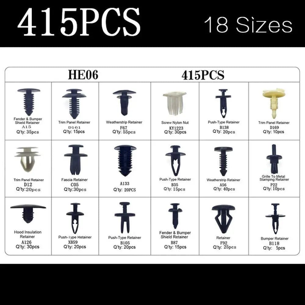 415/100/50 Pcs Universal Car Bumper Retainer Clips Fender Hole Rivets Fasteners Screw Mix Size Door Trim Panel Fender Parts Tool
