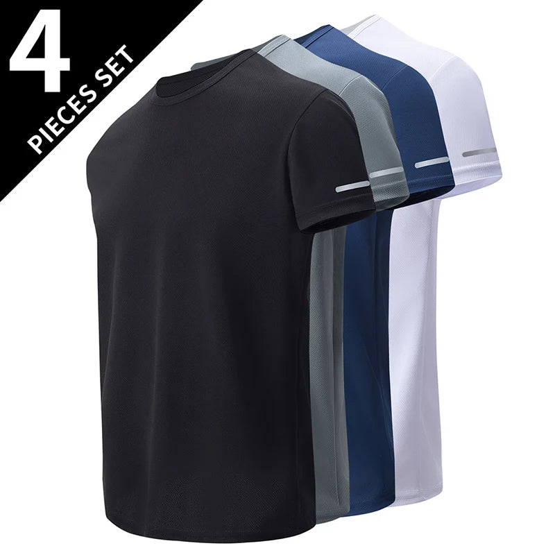 Running T-shirt Reflective Short Sleeve Ice Silk Quick Drying Summer Thin Breathable Fitness Tees Shirt Sportswear Sportsshirt
