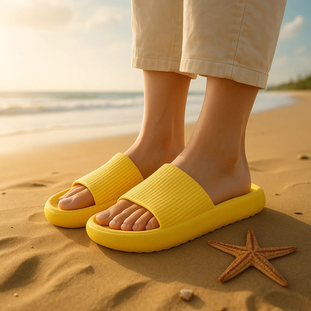 EVA Beach Slippers Thick Sole 4cm Cloud-Like Comfort Home Use Couple Height Increasing Indoor Solid Color Summer Sandals