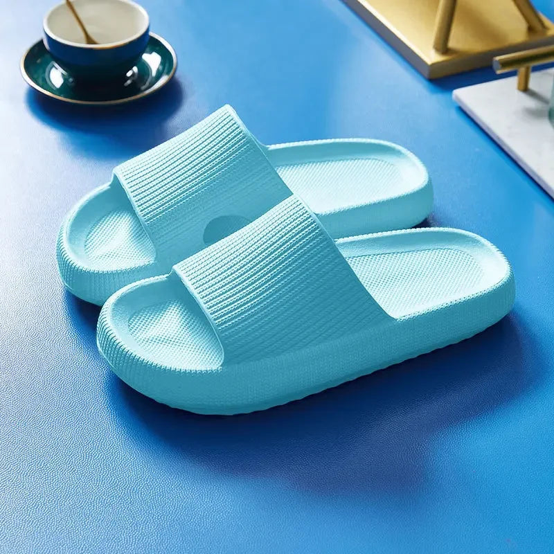 EVA Beach Slippers Thick Sole 4cm Cloud-Like Comfort Home Use Couple Height Increasing Indoor Solid Color Summer Sandals