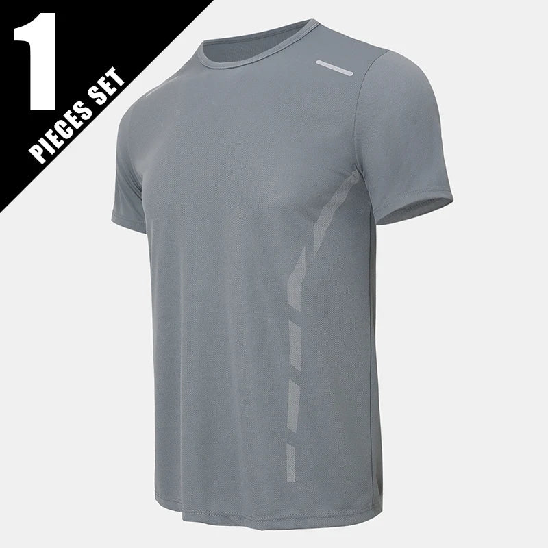 Men's Running Quick Drying T-shirts Breathable Hiking Fishing Tees Soft Elasticity Outdoor Sports Short Shirt Summer