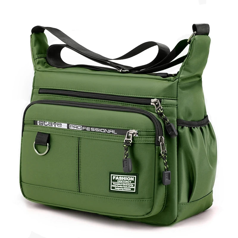 Men's business single-shoulder bag, suitable for business trips and work, made of nylon material, with a single shoulder strap.
