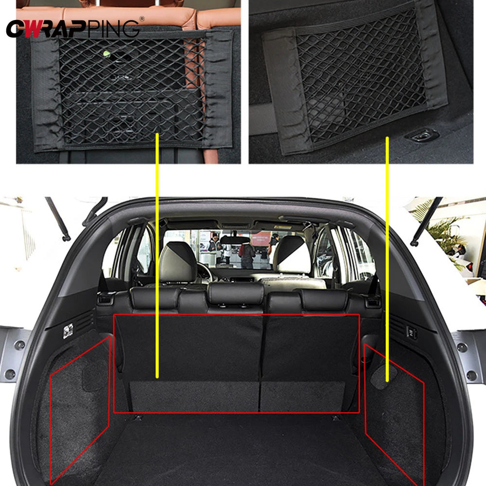 Car Trunk Storage Bag Nylon Mesh Nets Auto Back Rear Trunk Organizer Elastic String Luggage Net Holder Pocket Vehicle supplies