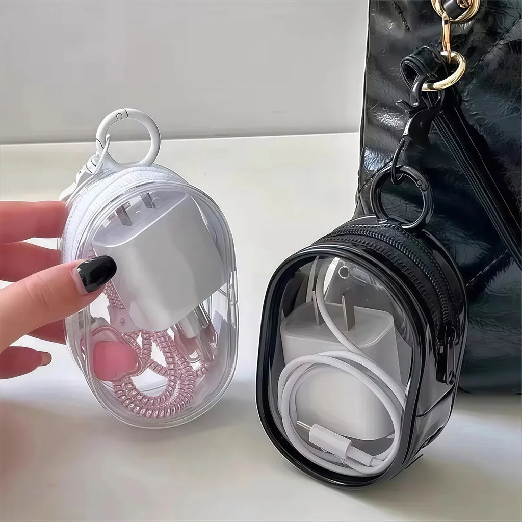 Portable Mini Clear Zipper Storage Bag KeychainCartoon Doll ChildrenToy MysteryBox Organizer for Earphones Chargers Gift Bag liu