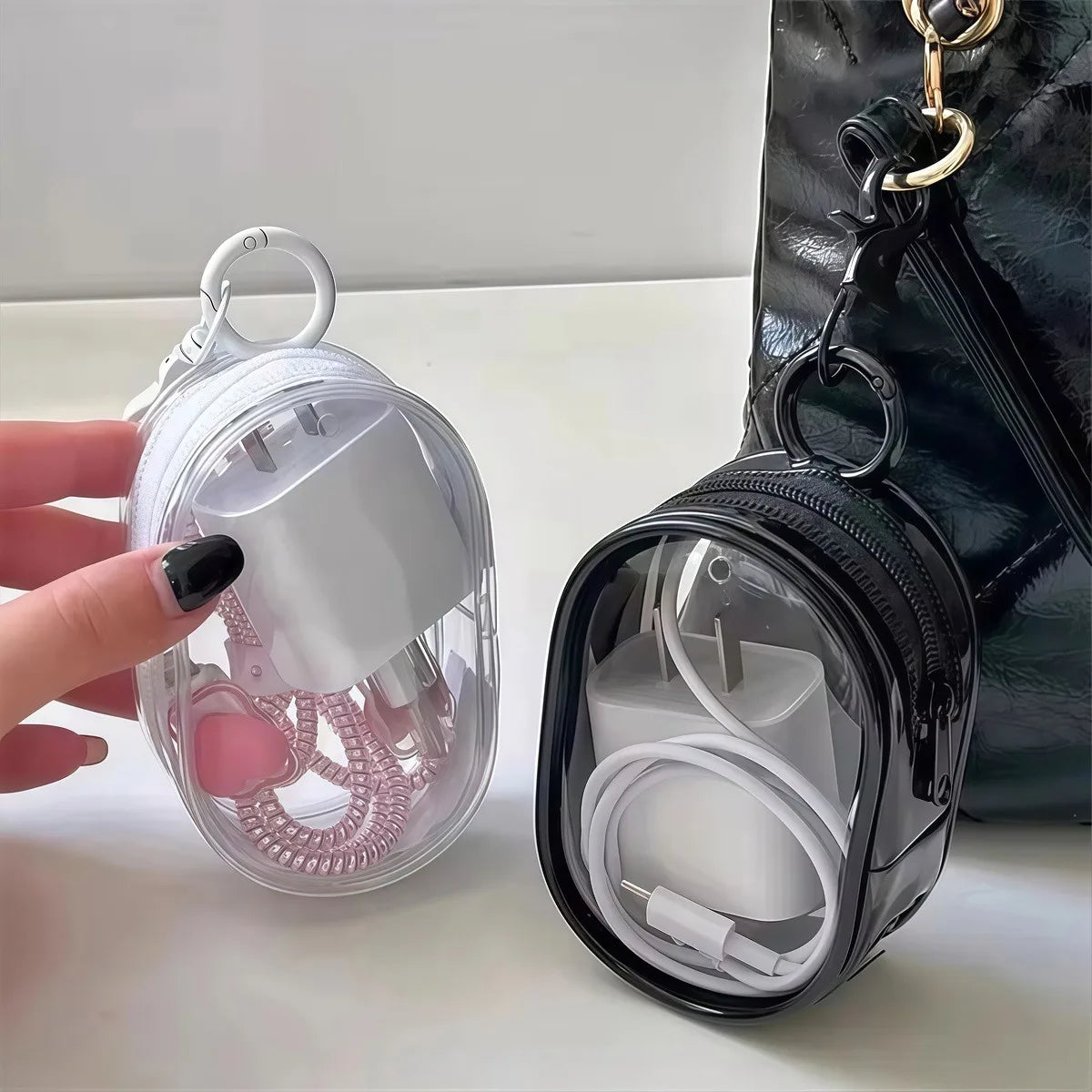 Portable Mini Clear Zipper Storage Bag KeychainCartoon Doll ChildrenToy MysteryBox Organizer for Earphones Chargers Gift Bag liu
