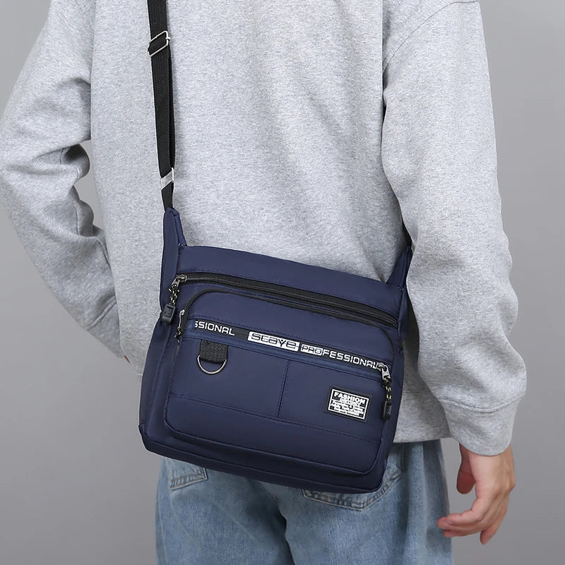 Men's business single-shoulder bag, suitable for business trips and work, made of nylon material, with a single shoulder strap.