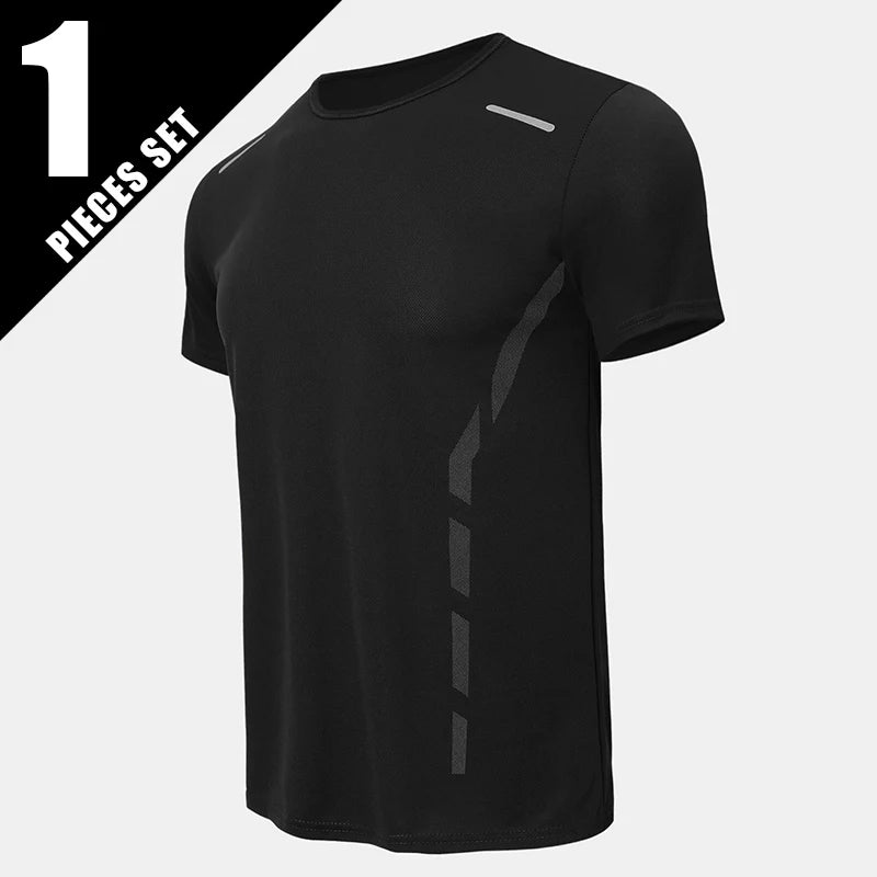 Men's Running Quick Drying T-shirts Breathable Hiking Fishing Tees Soft Elasticity Outdoor Sports Short Shirt Summer