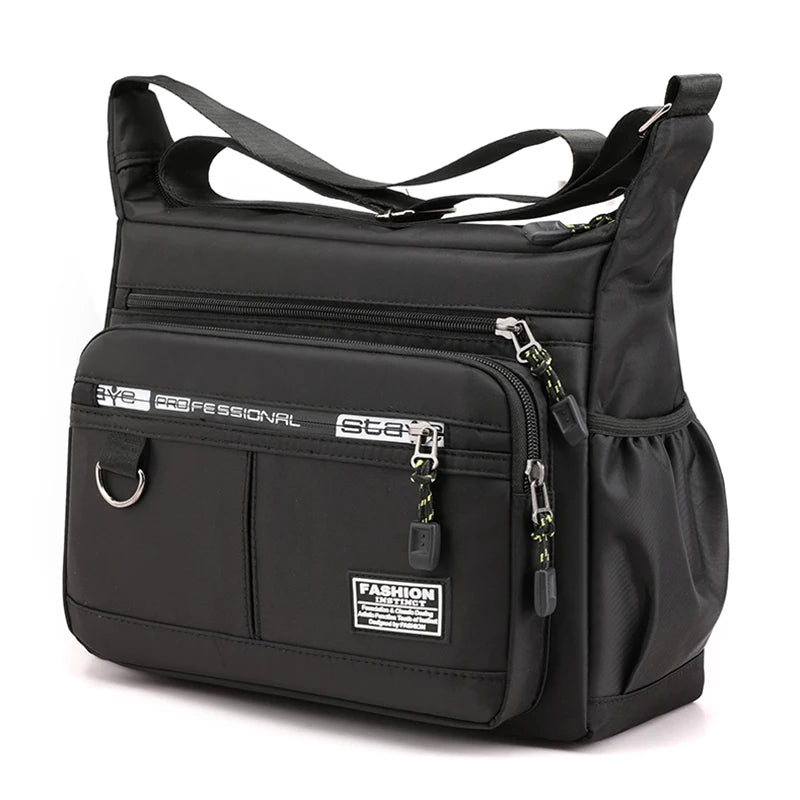 Men's business single-shoulder bag, suitable for business trips and work, made of nylon material, with a single shoulder strap.