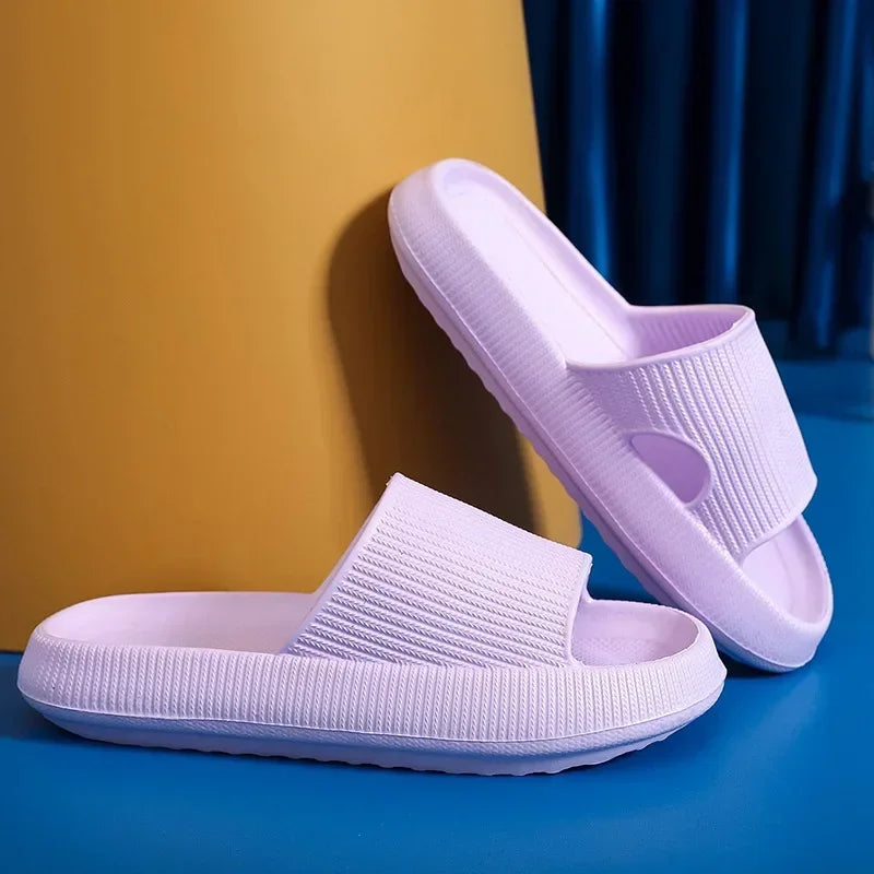 EVA Beach Slippers Thick Sole 4cm Cloud-Like Comfort Home Use Couple Height Increasing Indoor Solid Color Summer Sandals