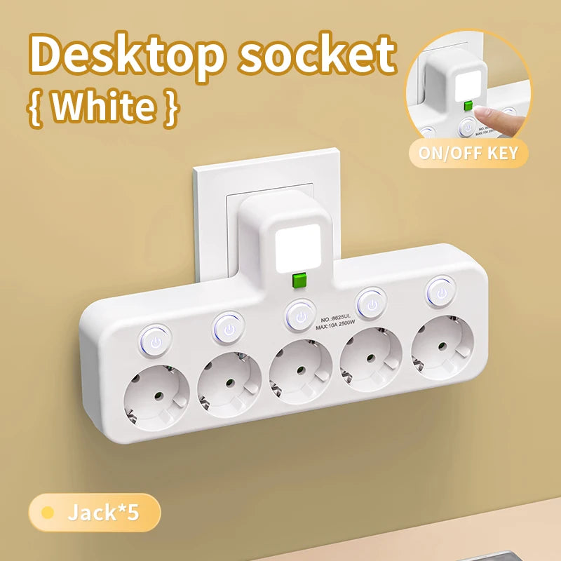 EU plug and socket, 4-pole socket, multifunctional wall plug, with or without extension cords or USB and Type-C interfaces